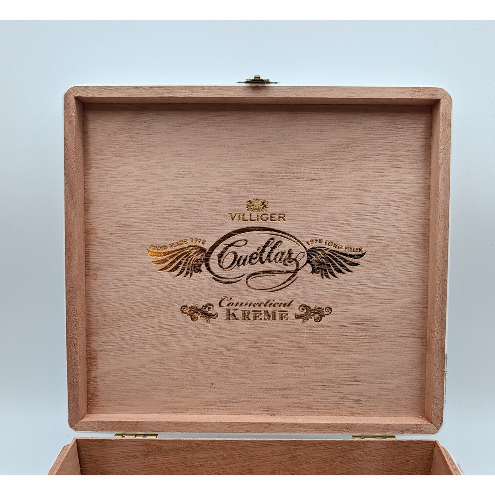 Villiger Cuellar Connecticut Kreme White Wooden Empty Cigar Box Churchill 7x50 - Picture 7 of 13